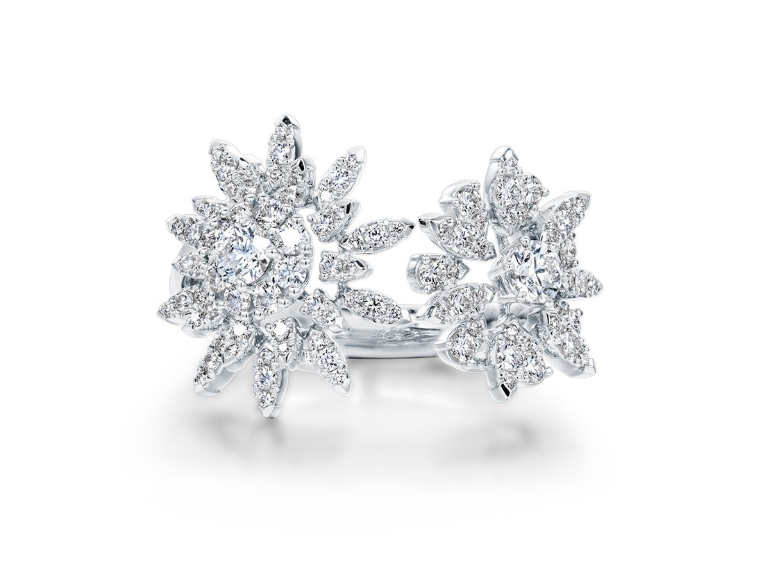 18k White Gold Aerial Double Sunburst Ring