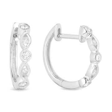 14k White Gold Small Alternating Diamond Huggie Earrings