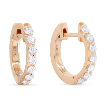 14k Rose Gold Diamond Hinged Hoop Earrings