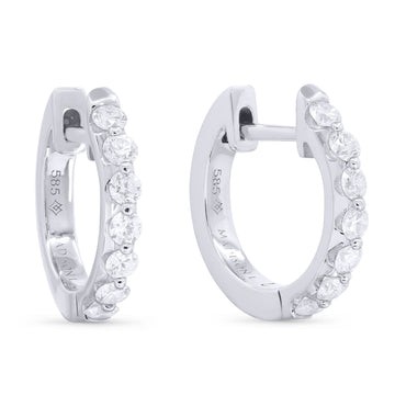 14k White Gold Round Diamond Hoop Earrings