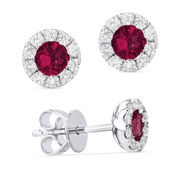 14k White Gold Ruby and Diamond Stud Earrings