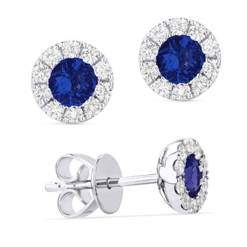 14k White Gold Sapphire Diamond Stud Earrings