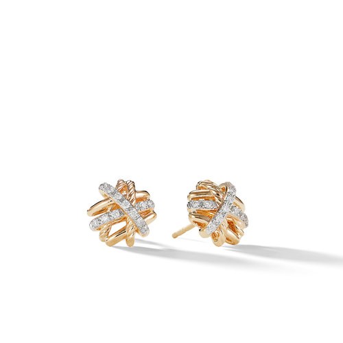 Crossover Stud Earrings in 18K Yellow Gold with Pavé Diamonds