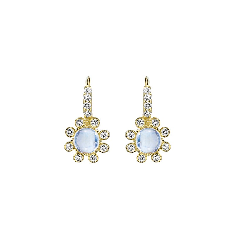 18K Yellow Gold Diamond and Blue Moonstone Drop Earrings