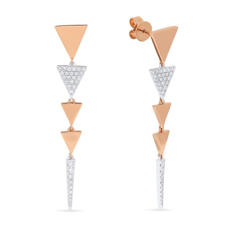 14k Two Tone Alternating Triangle Long Dangle Earrings