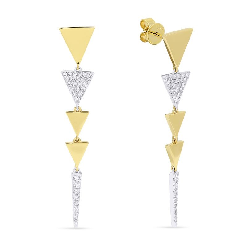 14k Two Tone Alternating Triangle Long Dangle Earrings