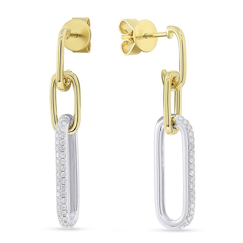 14k Two Tone Diamond Paperclip Drop Earrings
