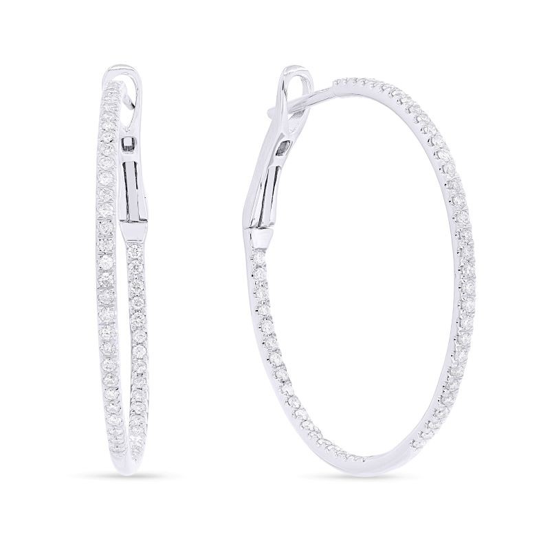 14k White Gold Diamond Hoop Earrings