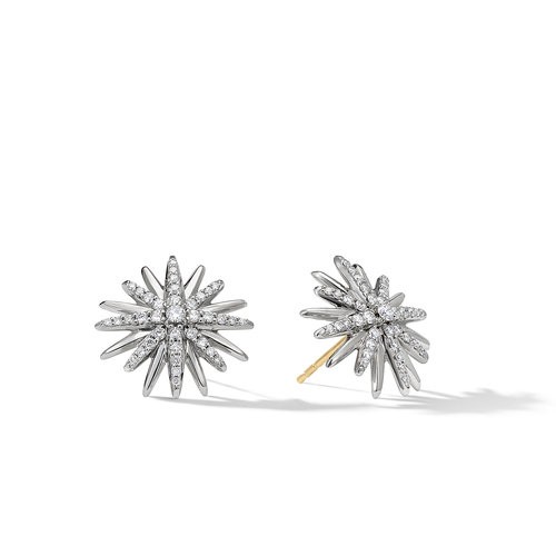 Starburst Stud Earrings in Sterling Silver with Pavé Diamonds