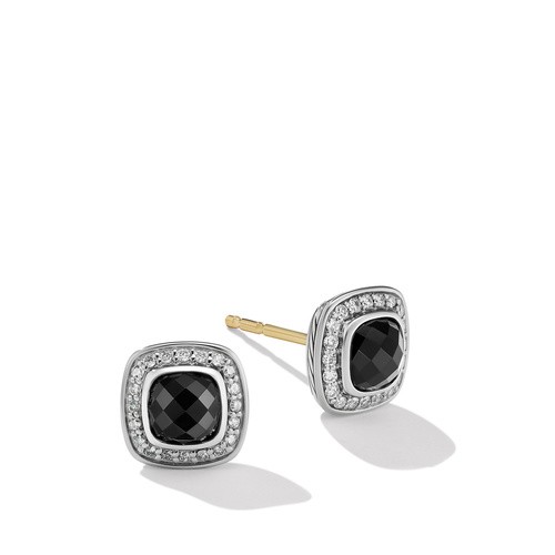 Petite Albion® Stud Earrings in Sterling Silver with Black Onyx and Pavé Diamonds