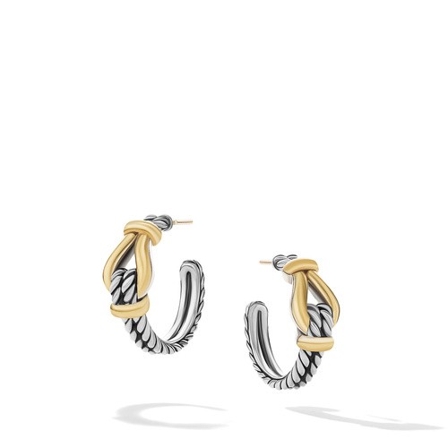 Thoroughbred Loop Huggie Hoop Earrings in Sterling Silver with 18K Yellow Gold