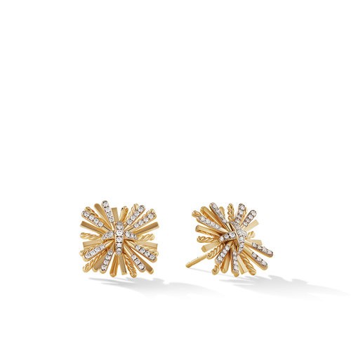 Angelika Four Point Stud Earrings in 18K Yellow Gold with Pavé Diamonds
