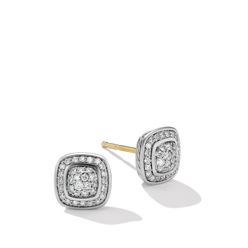 Petite Albion® Stud Earrings in Sterling Silver with Pavé Diamonds