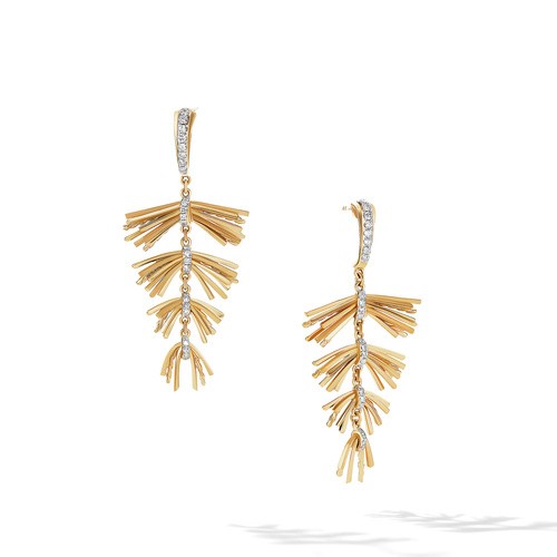 Angelika Fringe Drop Earrings in 18K Yellow Gold with Pavé Diamonds