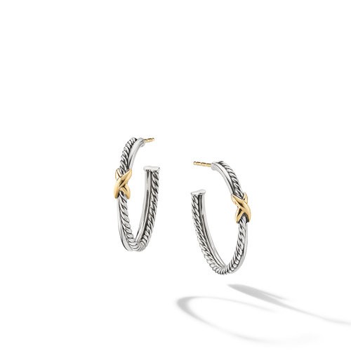 Petite X Hoop Earrings in Sterling Silver with Pavé Diamonds