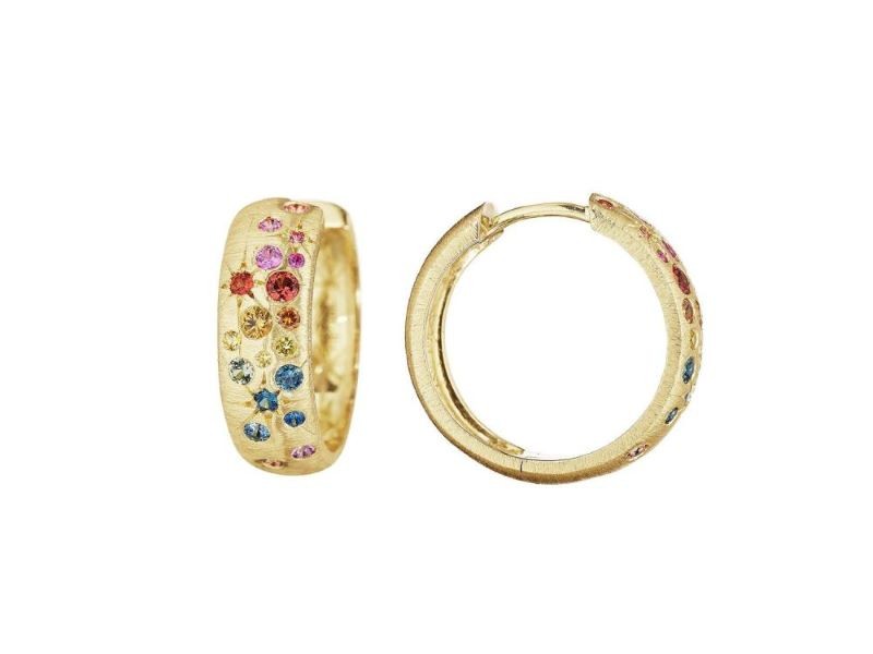 18k Yellow Gold Multi Stone Sapphire Huggie Earrings