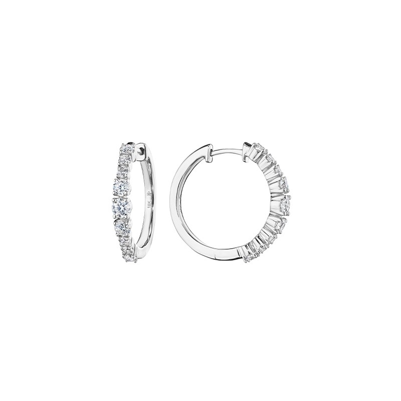18K White Gold Diamond Petite Wave Hoop Earrings