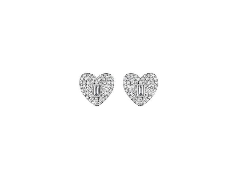 18k White Gold Diamond Baguette Heart Stud Earrings