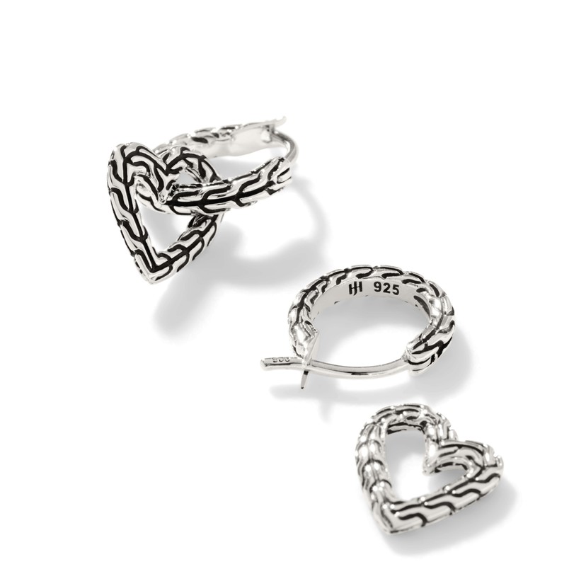 Silver Classic Chain Manah Heart Drop Earrings