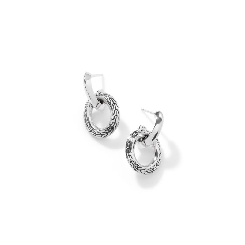 Silver Classic Chain Knife Edge Drop Earrings