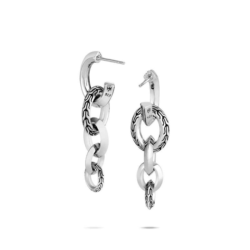 Silver Classic Chain Knife Edge Drop Earrings