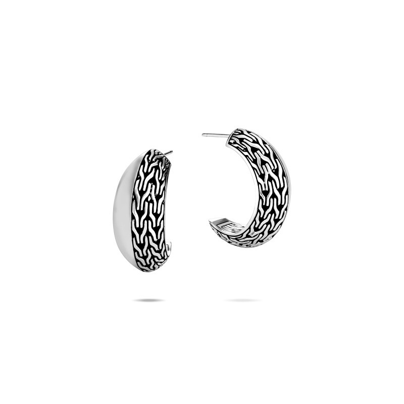 Silver Classic Chain Knife Edge Hoop Earrings