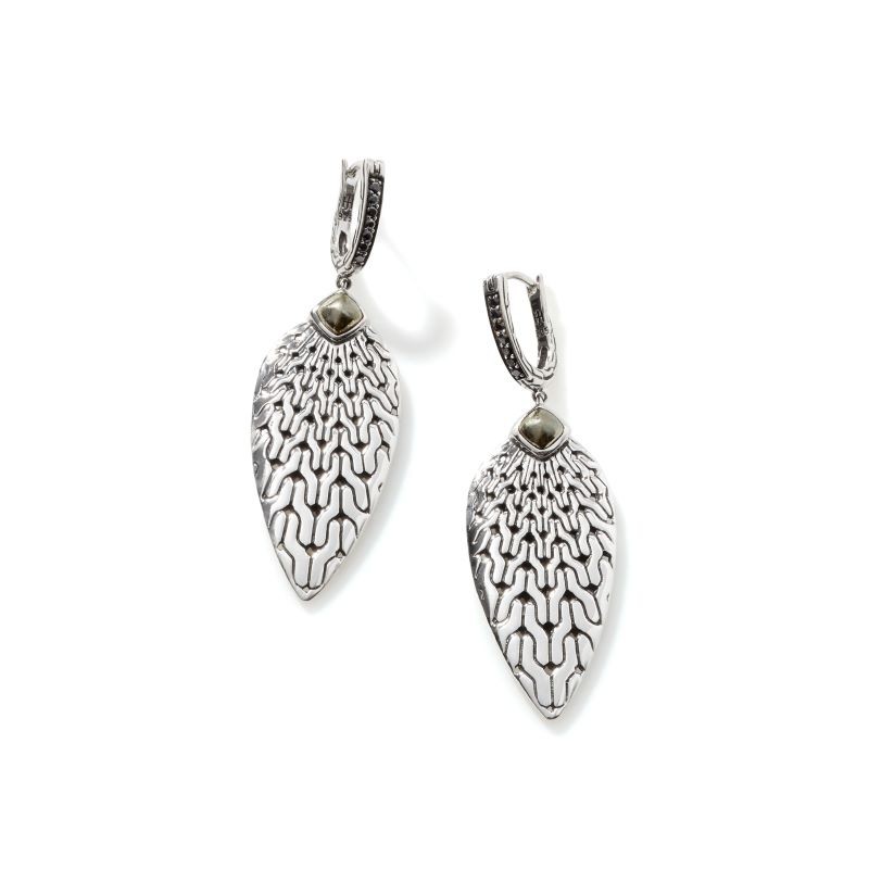 Silver Classic Chain Treated Black Sapphire Teardrop Earrings