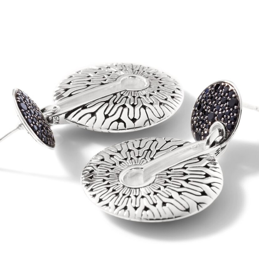 Sterling Silver Classic Chain Black Sapphire Spinel Drop Earrings