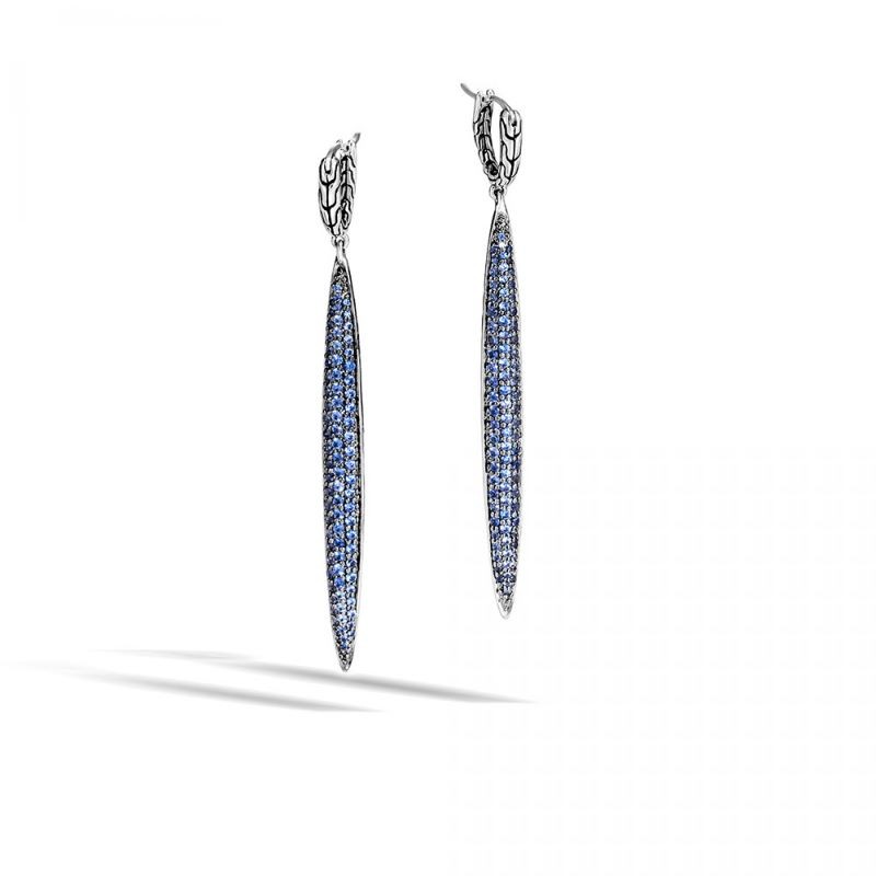 Silver Classic Chain Blue Sapphire Drop Earrings