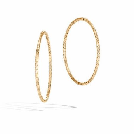 18k Yellow Gold Classic Chain Woven Hoop Earrings