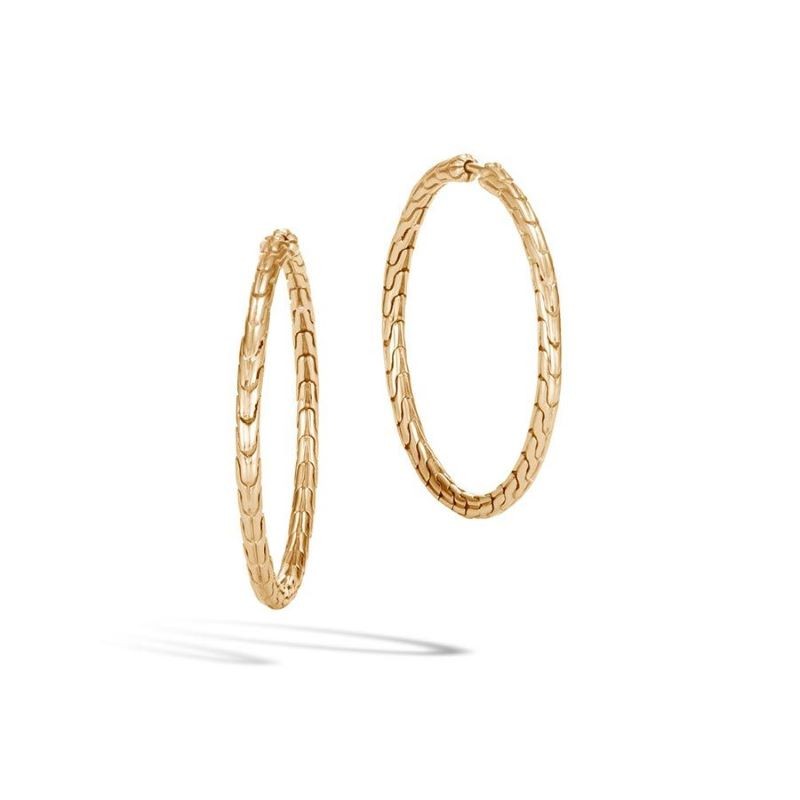 18k Yellow Gold Classic Chain Woven Endless Hoop Earrings