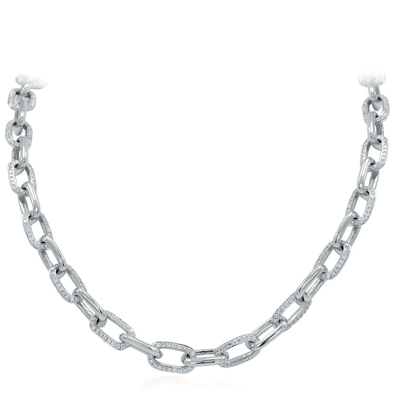 18k White Gold Diamond Paperclip Link Necklace