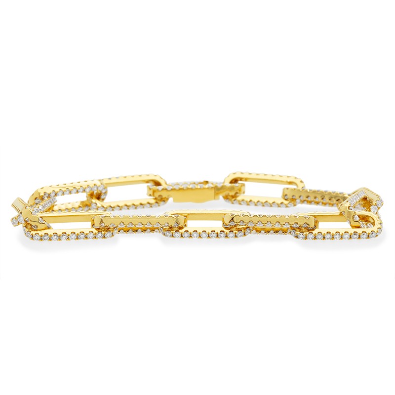 18k Yellow Gold Paperclip Link Diamond Bracelet