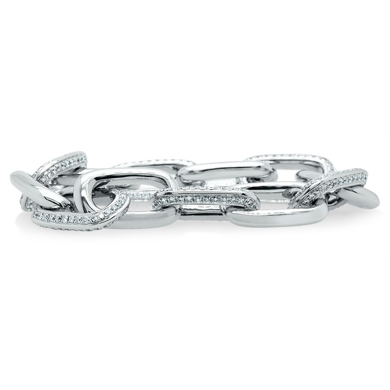 18k White Gold Paperclip Link Diamond Bracelet