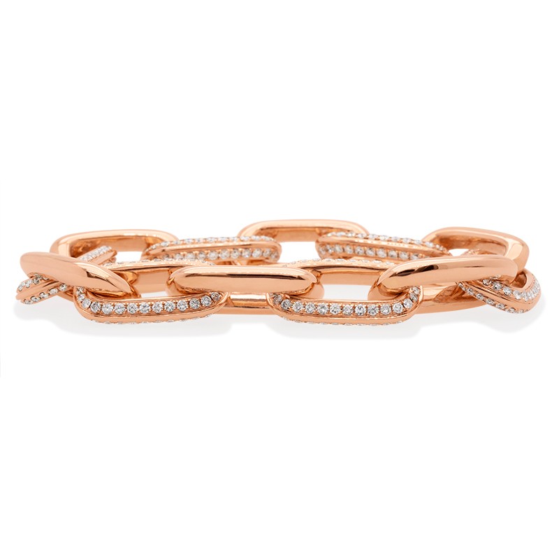 18k Rose Gold Paperclip Link Diamond Bracelet