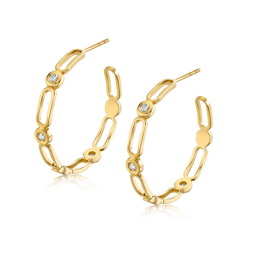 14k Yellow Gold Diamond Hoop Earrings