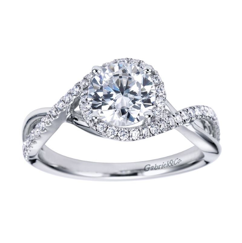 14k White Gold Open Twist Diamond Bypass Engagement Mounting