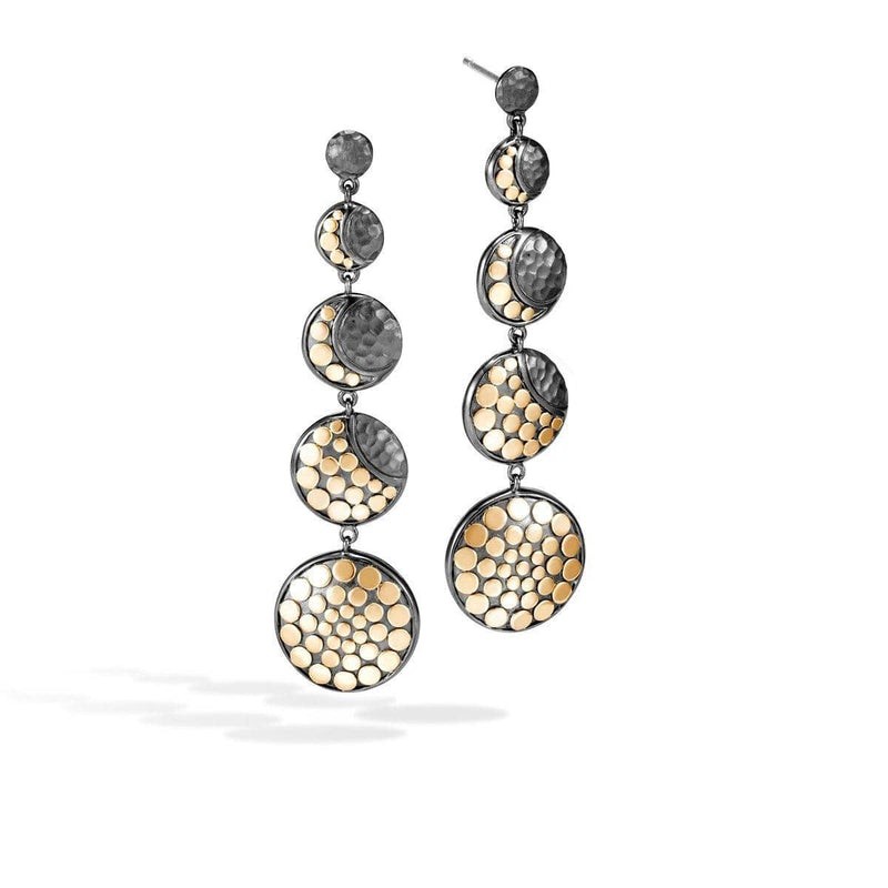 Black Silver and 18k Yellow Gold Moon Dot Drop Earrings