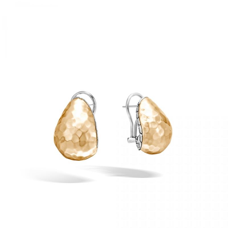 Silver and 18k Yellow Gold Budda Belly Hammered J Earrings