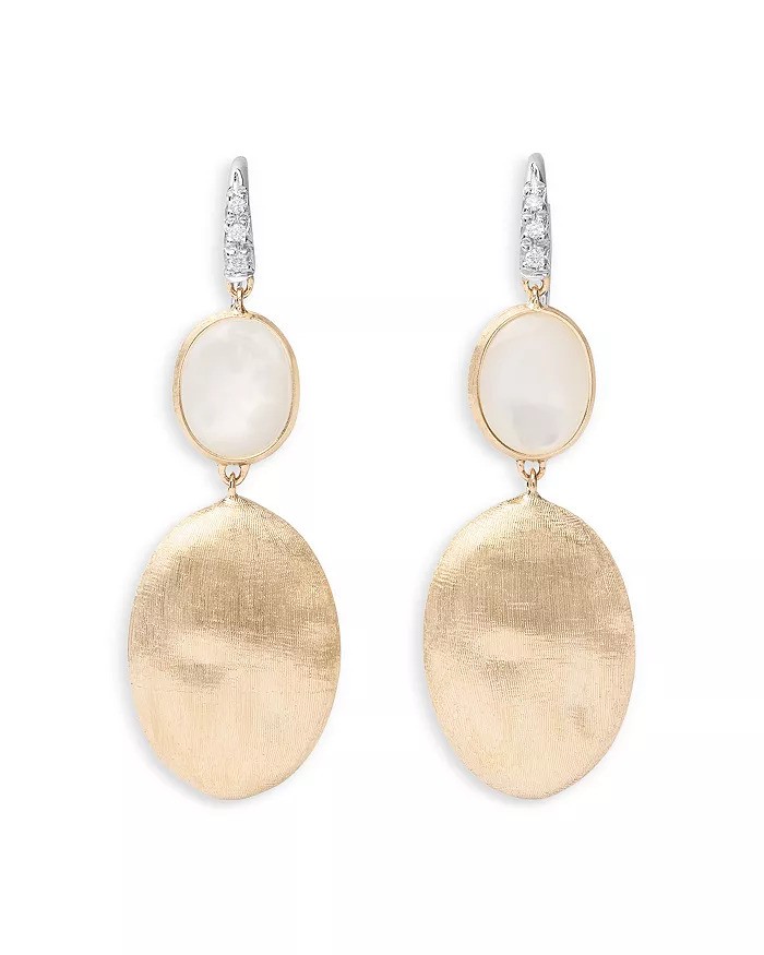 18K Two-Tone Gold Mother of Pearl, Gold & Diamond Accent Earrings