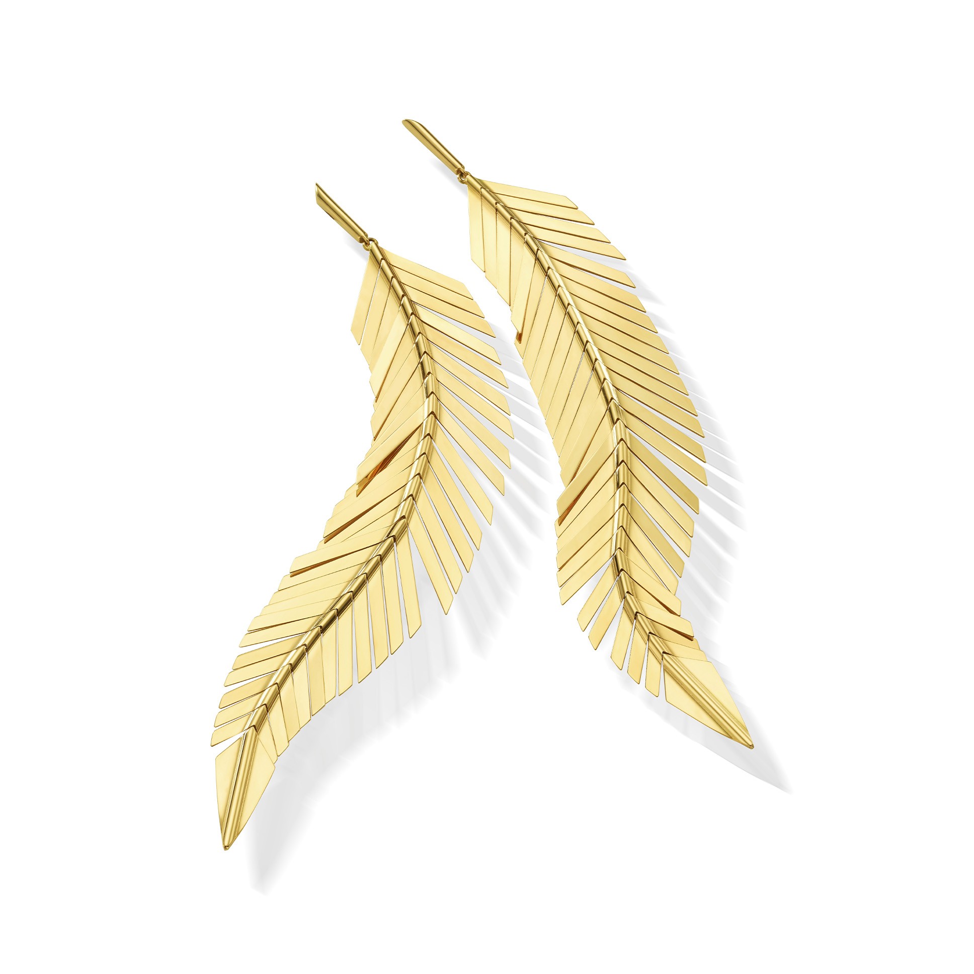 18K Yellow Gold Large Feather Earrings