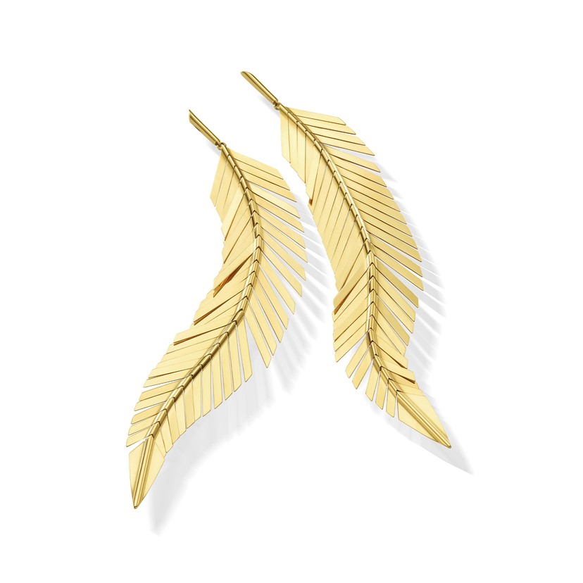 18K Yellow Gold Large Feather Earrings