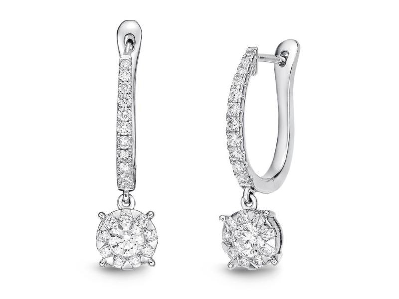 18k White Gold Bouquet Diamond Cluster Drop Earrings