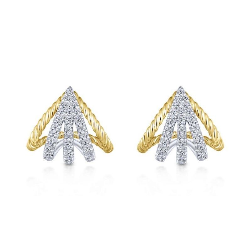 14k Two Tone Split 5 Row Chevron Earrings