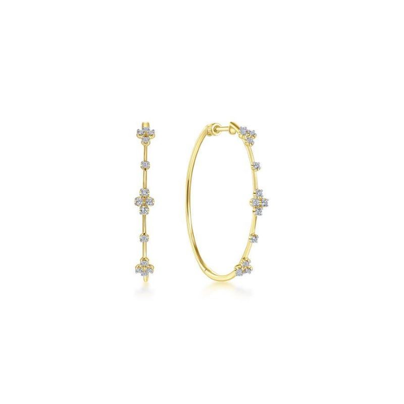 14k Two Tone Diamond Cluster Hoop Earrings