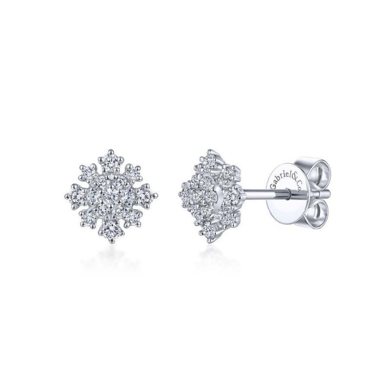 14k White Gold Small Starburst Stud Earrings