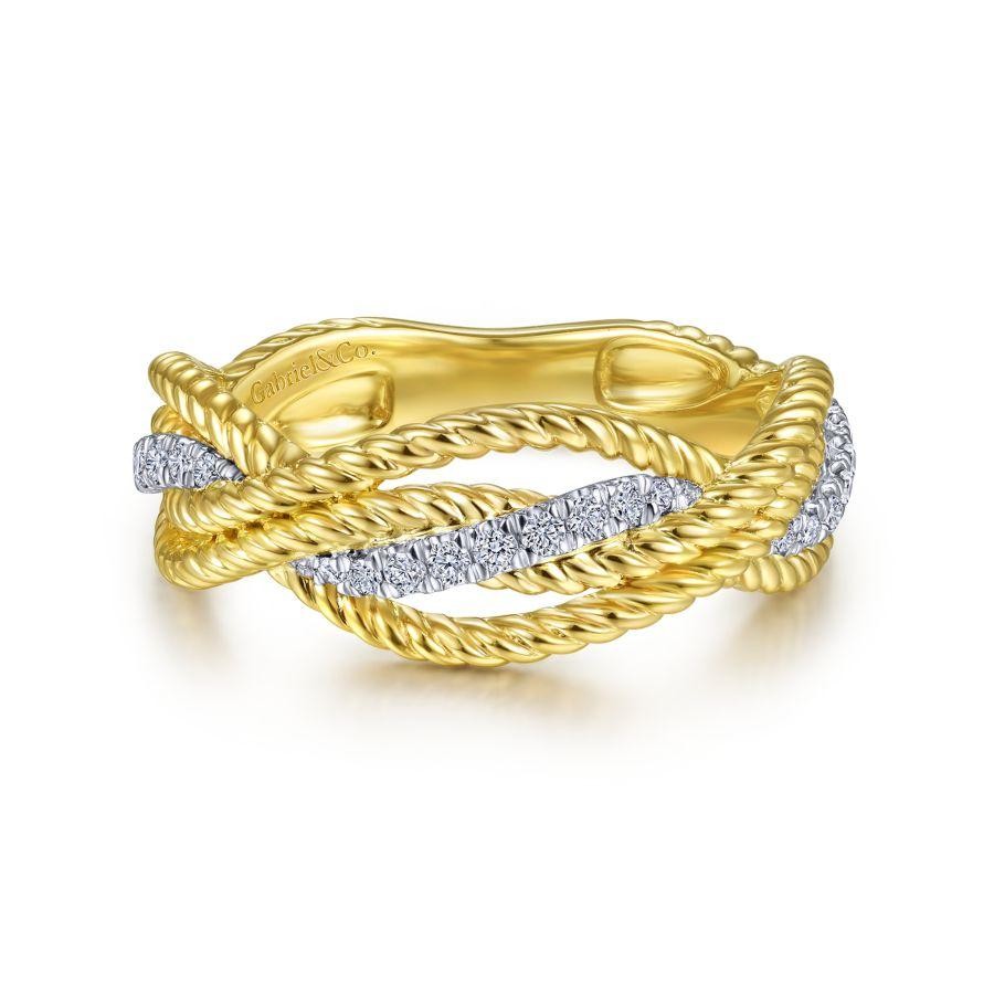 14k Two Tone 4 Row Diamond Twist Ring