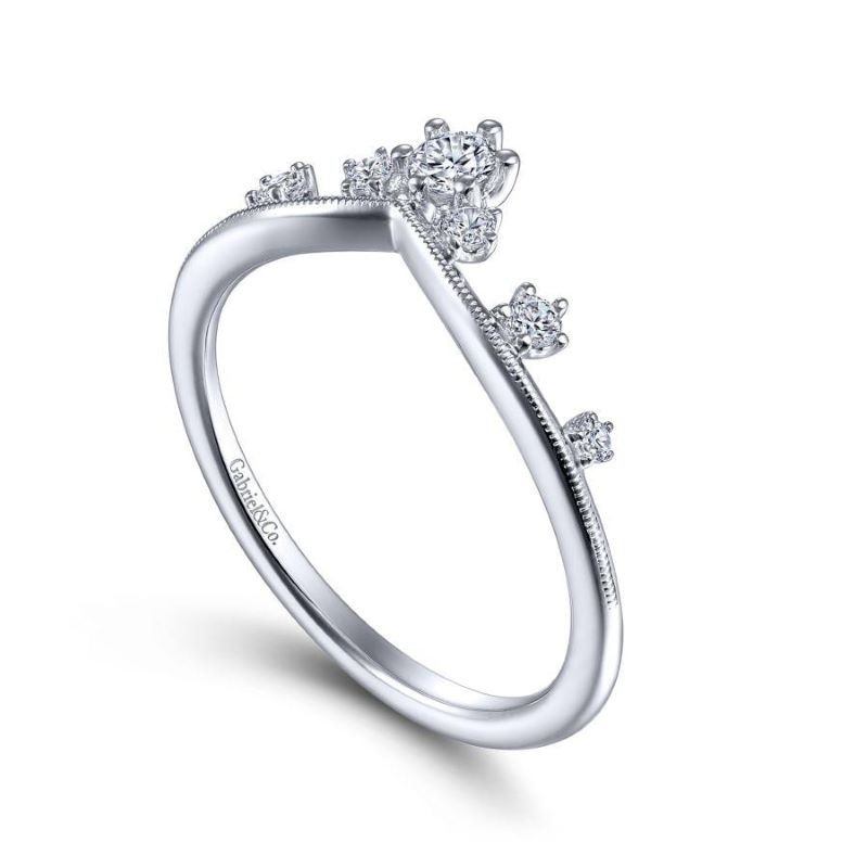 14k White Gold Prong Set Diamond Curved Crown Band