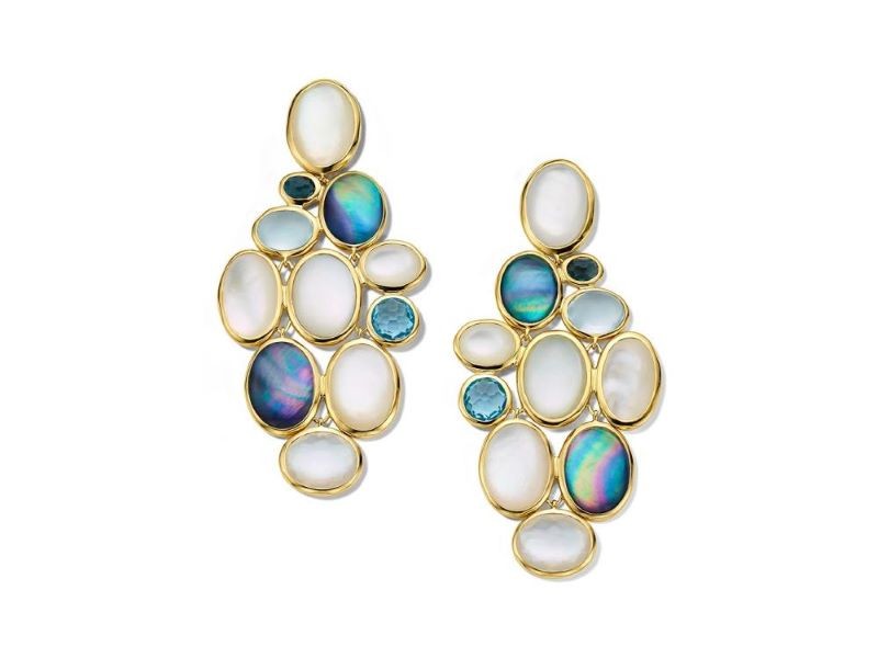 18k Yellow Gold Large Luce Stone Cluster Drop Earrings