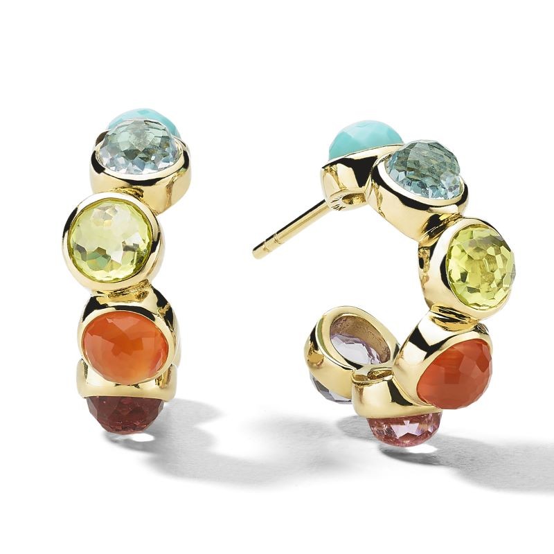 18k Yellow Gold Lollipop Multi Stone Hoop Earrings